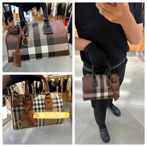 法国代购Burberry/巴宝莉女包迷你格纹波士顿包包单肩斜挎手提包