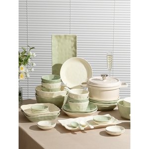 宜家乐奶油风碗碟套装家用2024新款碗筷盘子碗具组合高级感碗盘餐