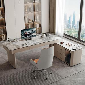 轻奢现代老板办公台岩板办公桌设计师款书台办公卓茶桌转角电脑桌