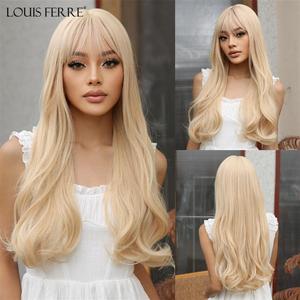 LOUIS FERRE Blonde Long Synthetic Wigs with Bangs Light Blon