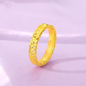 黄金情侣对戒碎碎冰金999足金戒指素圈结婚男女款指环一对送女友