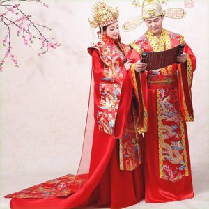 汉服婚礼凤冠霞帔男女古代新娘嫁衣红色中式结婚古装服装贵妃皇后