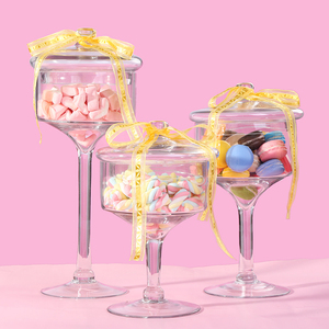 北欧风格高脚水果盘透明玻璃蛋糕罩防尘托盘甜品台架子婚庆摆件