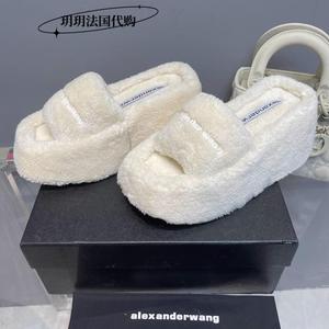法国代购Alexander Wang/亚历山大王厚底松糕坡跟毛毛拖鞋女鞋