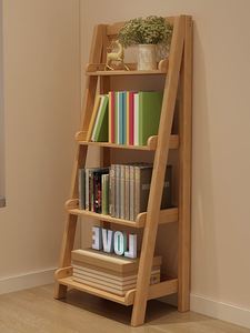 北欧全实木梯形置物架简易卧室书架多层家用客厅落地梯架收纳架