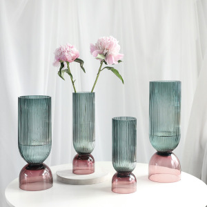 广州视远工艺品  北欧条纹玻璃花瓶组合果盘轻奢家居装饰摆件