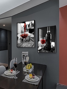 轻奢餐厅装饰画现代简约红酒杯黑白挂画北欧饭厅厨房餐桌墙面壁画