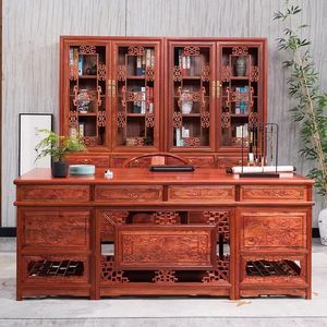 中式实木书桌老板桌书房办公桌椅组合榆木仿古写字台书法桌书画桌