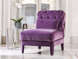 美式小户型客厅紫色丝绒布艺拉扣单人沙发无扶手靠背椅复古休闲椅