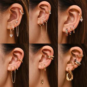 Punk Rock Helix Fake Cartilage Ear Cuff with Long Chain Circ