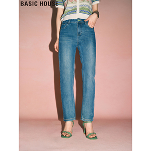 Basic House/百家好长腿公式复古高腰显瘦塑臀直筒裤牛仔裤女夏季