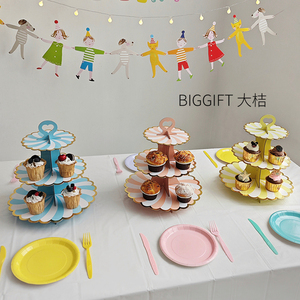 彩色蛋糕架子多层~宝宝儿童生日派对甜品展示架寿宴婚礼摆台道具