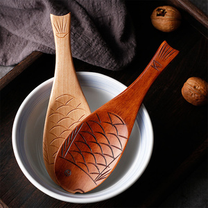日式原木鱼型勺子创意木制品米饭勺电饭锅饭勺家用饭店餐厅盛饭勺