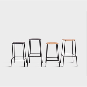 北欧简约实木铁架吧椅 家用餐椅曲木高脚创意网红INS复古椅子现货