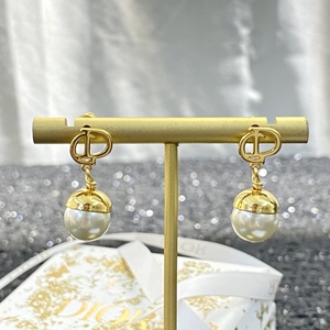 法国直邮Dior/迪奥耳钉 2024新款浅金色CD字母珍珠吊坠耳环