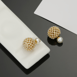 法国直邮Dior/迪奥耳钉 2024新款复古气质满钻镂空圆球珍珠耳环
