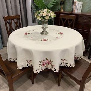 圆桌桌布布艺餐桌大圆桌圆形台布欧式家用绣花桌子罩布椅子套罩