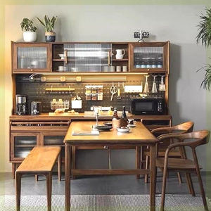 实木餐边柜洞洞板餐桌伸缩一体靠墙高柜带嵌桌子酒柜厨房橱柜客厅