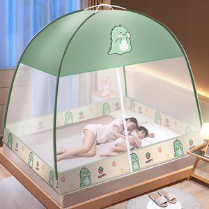 日本无印良品蒙古包蚊帐免安装家用卧室支架防摔儿童床上纹账篷