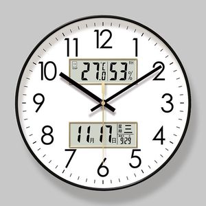 双日历液晶钟表挂钟挂表客厅时尚家用时钟挂墙现代简约石英钟