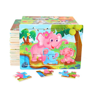 厂家直销儿童木质拼图定制12片卡通动物木制拼图儿童益智玩具