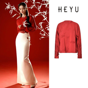 新年战袍刘诗诗同款红色新中式国风提花衬衫女高级感气质半裙套装