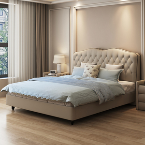 慕斯欧式高端静音实木头层牛皮真皮床 简约现代小户型卧室双人床
