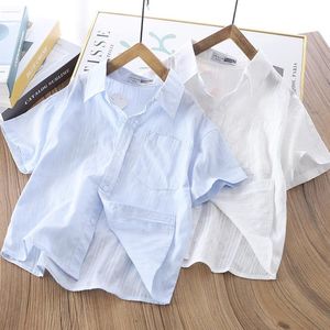 巴拉巴柆韩系男童衬衫短袖薄款中大童男孩翻领白色上衣洋气潮夏季
