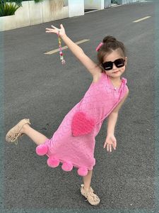女童时尚气质镂空针织裙洋气小毛球背心裙韩国童装儿童夏款连衣裙