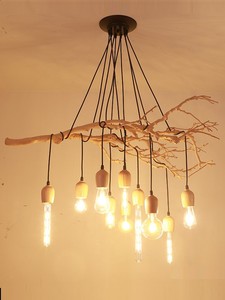 北欧树枝吊灯创意个性餐厅灯服简约茶室实木树干日式民宿装饰吊灯