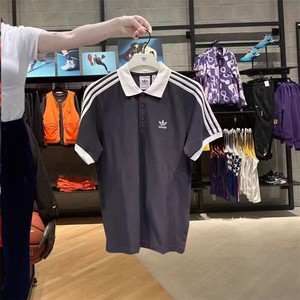 Adidas阿迪达斯三叶草男女休闲翻领短袖经典三条纹刺绣polo衫T恤