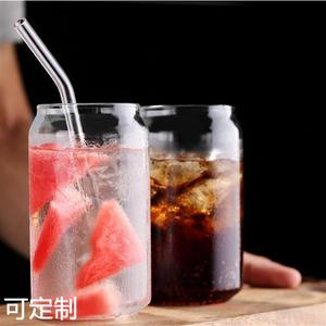 易拉罐造型可乐杯 高硼硅玻璃果汁杯饮料杯 透明玻璃茶杯水杯定制