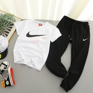 Nike耐克儿童运动套装2024夏季新款男童女童纯棉圆领透气短袖T恤