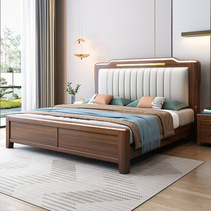 顾家家居实木床现代中式床金丝檀木1.8米家具单双人床带储物大床