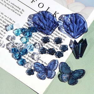 蓝色墨兰色蝴蝶冰块花朵水滴树脂饰品配件diy手工装饰材料颜色福