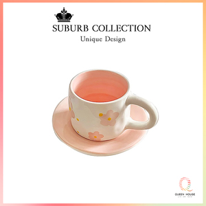 QueenHouse· 樱花|杯具日本出口手黏咖啡杯碟粉色杯子高颜值水杯