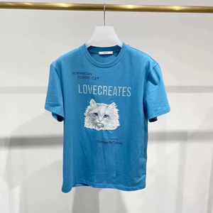DAZZLE地素2024夏季新款设计感猫咪纯色印花短袖T恤女装2I1B301
