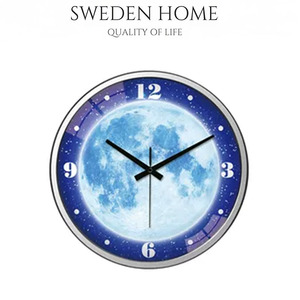 瑞典高端手工挂钟夜光月亮大钟表客厅创意卧室墙钟数字星空时钟