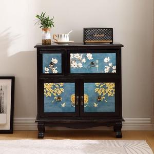 新中式黑色床头柜家用彩绘收纳柜卧室简易创意高级储物实木小柜子