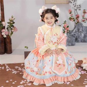 女童汉服新款改良中国风儿童拜年服套装冬过年唐服连衣裙童装