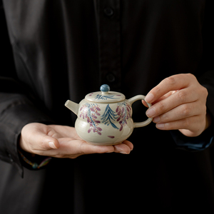 草木灰手绘紫藤花功夫茶具小清新球孔过滤茶壶茶杯家用陶瓷主人杯