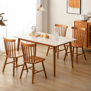 希音岩板餐桌实木家用小户型北欧纯白桌组合樱桃木长方形吃饭桌子