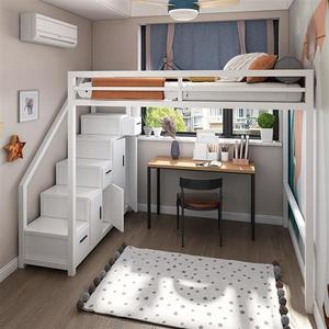 北欧铁艺多功能高架床小户型卧室上床下桌单身公寓省空间阁楼床架