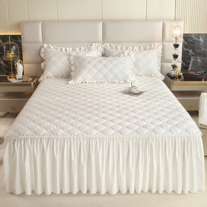 水星家纺水洗棉床裙式床罩单件纯色夹棉防尘保护套1.5米1.8床单床