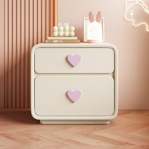 女孩卧室床头柜法式奶油风婚房柜子儿童房创意可爱小型实木置物架