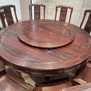新南美黑酸枝纹路精美大圆台实木大圆桌椅子家用桌面新中式餐桌