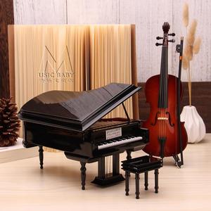 三角钢琴模型摆件迷你创意摆件钢琴模型生日礼物大仿真钢琴音乐盒