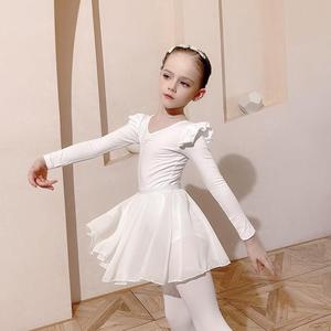 儿童舞蹈服白色雪纺秋冬长袖练功服女童考级中国舞练舞衣芭蕾舞裙