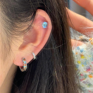 FIXOOFIX双耳洞彩虹色锆石耳圈女小众设计高级感独特耳扣简约耳环