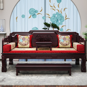 罗汉床新中式实木小户型坐垫五件套仿古家具客厅榆木沙发床榻组合